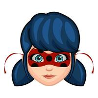 un' ragazza con un' rosso maschera e buio blu capelli grande dimensione di emoji viso vettore