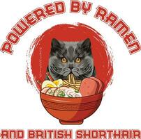 ramen Sushi Britannico capelli corti gatto vettore illustrazioni per grafico disegno, maglietta stampe, manifesti, e tazze.