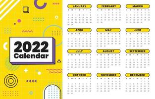 Calendario 2022 con il concetto di stile di Memphis vettore