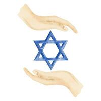 ebraico blu stella di david Tenere con mani acquerello vettore illustrazione per In piedi con Israele, supporto e pace