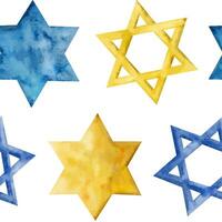 stella di david acquerello vettore senza soluzione di continuità modello per hanukkah e altro ebraico vacanze. blu, giallo oro colori. per involucro carta, tessuti