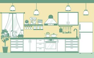 cucina interno vettore illustrazione. nero e bianca cucina disegno. minimalista cucina design.