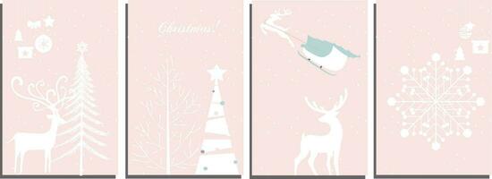 Natale moderno design impostato nel carta tagliare stile con Natale albero, fiocchi di neve, vario i regali, renna, Natale treno. Natale carta, manifesto, vacanza copertina o bandiera vettore