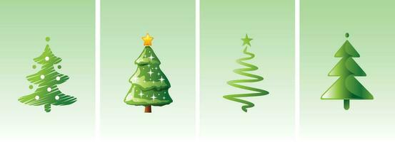 collezione di verde Natale alberi con stelle nel un' verde scatola. Natale albero vettore 3d illustrazione