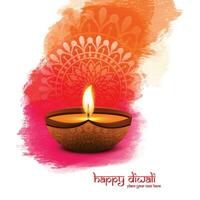 bellissimo Diwali saluto carta con brillante diya olio lampada sfondo vettore
