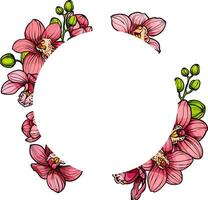 ghirlanda , il giro floreale telaio di rosa orchidea fiori, mano disegnato schizzo, invito carta, nozze design vettore