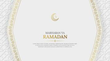 Ramadan mubarak Arabo elegante bianca e d'oro lusso islamico ornamentale cerchio forma sfondo con islamico modello confine vettore