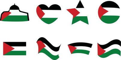 Palestina bandiera, moschea icona nel piatto impostare. isolato su trasparente sfondo collezione uso per striscione, maglietta, sociale media inviare In piedi con Palestina la libertà bandiera cartello simbolo vettore applicazioni e sito web