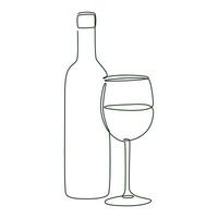 vino bottiglia e bicchiere calice, vettore isolato linea arte illustrazione con infinito linea.