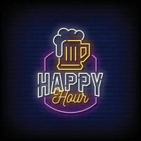 vettore del testo di stile delle insegne al neon di happy hour