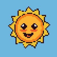 sorridente sole emoticon pixel arte vettore