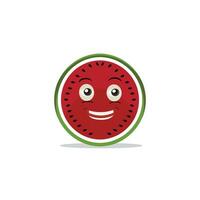 anguria fetta personaggio con divertente viso. contento carino cartone animato anguria emoji impostare. salutare vegetariano cibo personaggio vettore illustrazione