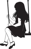 giovane ragazza seduta su il swing vettore silhouette illustrazione nero colore bianca sfondo 4