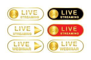 set di icone di live streaming con linee dorate vettore