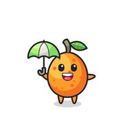 simpatica illustrazione di kumquat con in mano un ombrello vettore