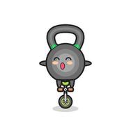 il simpatico personaggio del kettleball sta andando in bicicletta da circo vettore