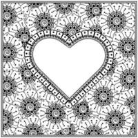 fiore mehndi con cornice a forma di cuore vettore