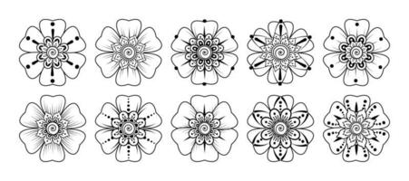 motivo circolare a forma di mandala con fiore per l'henné vettore
