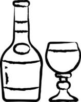 Cognac bicchiere e bottiglia mano disegnato vettore illustrazione