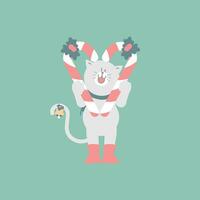 allegro Natale e contento nuovo anno con carino gatto e caramella canna nel il inverno stagione verde sfondo, piatto vettore illustrazione cartone animato personaggio costume design