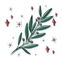 mano disegnato rosso verde ramo vettore inverno floreale elemento. Natale botanico illustrazione per presentazione, striscione, coperchio, ragnatela, volantino, carta, saldi, manifesto, diapositiva e sociale media.