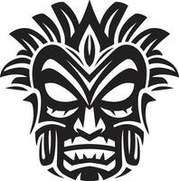 semplicistico essenza di cultura tiki maschera emblema emblematico serenata nel nero e bianca tribale design vettore