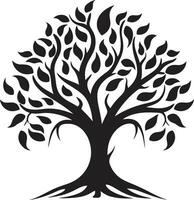 iconico bellezza nel rami monocromatico emblema nature serenità nel nero albero logo vettore