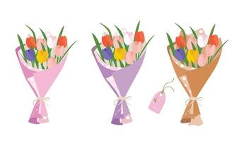 mazzo di tulipano fiori. tulipano fiore mazzo vettore illustrazione. primavera fiore. floreale mazzo avvolto nel regalo carta. regalo per speciale giorno, celebrazione giorno piace compleanno, insegnante giorno, donne giorno.