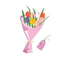 mazzo di tulipano fiori. tulipano fiore mazzo vettore illustrazione. primavera fiore. floreale mazzo avvolto nel regalo carta. regalo per speciale giorno, celebrazione giorno piace compleanno, insegnante giorno, donne giorno.