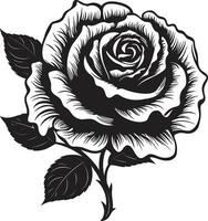 senza tempo icona di petalo perfezione elegante rosa simbolo semplicistico eleganza nel nero e bianca emblematico icona vettore