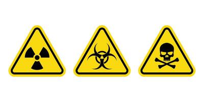 Pericolo cartello. attenzione Pericolo cartello. rischio avvertimento segni. radiazione cartello, rischio biologico cartello, tossico cartello. vettore