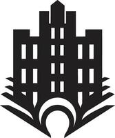 iconico alto salire appartamento logo design maestoso urbano eccellenza nero edificio emblema vettore