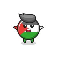 personaggio mascotte distintivo bandiera palestina che dice non lo so vettore