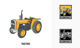 trattori pesante attrezzatura illustrazione, trattori pesante attrezzatura logo distintivo modello vettore