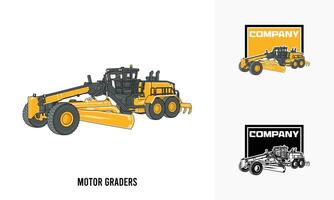 il motore grader pesante attrezzatura illustrazione, il motore grader pesante attrezzatura logo distintivo modello vettore