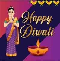 deepawali contento Diwali festivo indù Festival laxmi pooja sociale inviare modello vettore