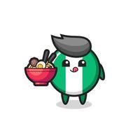 simpatico personaggio distintivo della bandiera della nigeria che mangia noodles vettore