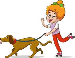 vettore illustrazione di bambini giocando e amorevole con cane