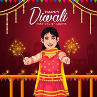 contento Diwali indiano Festival creativo manifesto design modello vettore