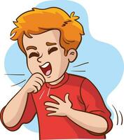 illustrazione di un' giovane ragazzo tosse di copertura bocca vettore