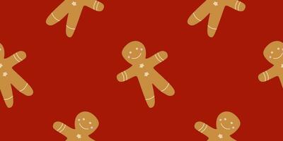 Pan di zenzero uomo su rosso senza soluzione di continuità modello. dolce Natale vacanze sfondo. stagione biscotti modello per regalo scatola involucro carta, sfondo, carta, tessile, confezione, tessuto. vettore piatto illustrazione