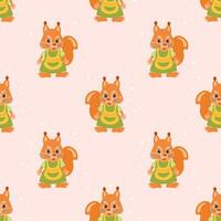 senza soluzione di continuità modello, carino cartone animato scoiattolo personaggio indossare un' casalinga grembiule. figli di Stampa, sfondo, tessile. vettore