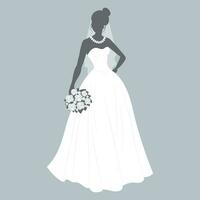 sposa nel un' nozze vestito con un' mazzo di fiori. lusso nozze illustrazione, modello per invito, vettore