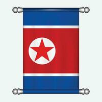 realistico sospeso bandiera di nord Corea bandierina vettore