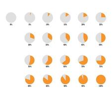 impostato di cerchio percentuale diagrammi a partire dal 0 per 100 pronto all'uso per ragnatela disegno, utente interfaccia ui vettore