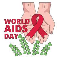 internazionale AIDS giorno. illustrazione con mani Tenere rosso nastro simbolo. vettore grafico.