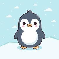 carino pinguino cartone animato personaggio piatto design vettore