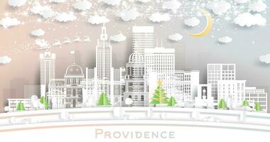 provvidenza rhode isola Stati Uniti d'America. inverno città orizzonte nel carta tagliare stile con fiocchi di neve, Luna e neon ghirlanda. Natale, nuovo anno concetto. Santa claus. provvidenza paesaggio urbano con punti di riferimento. vettore