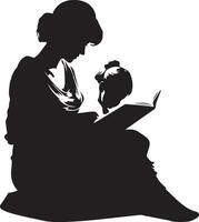 mamma leggere libro sua bambino vettore silhouette 9