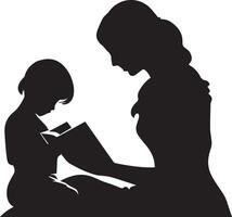 mamma leggere libro sua bambino vettore silhouette 4